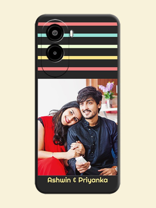 Color Stripes with Photo and Text on Photo On Space Black Custom Soft Matte Mobile Back Cover - Poco M7 Plus 5G