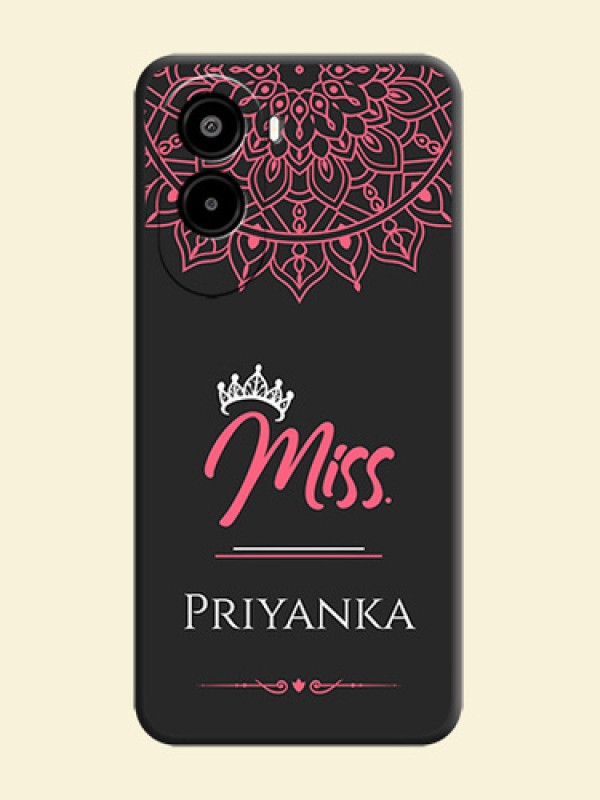Mrs Name with Floral Design On Space Black Custom Soft Matte Mobile Back Cover - Poco M7 Plus 5G