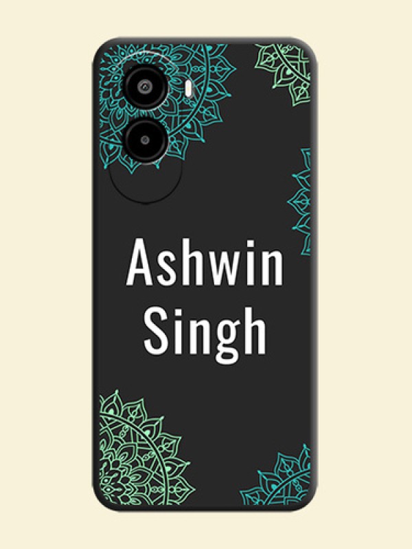 Your Name with Floral Design On Space Black Custom Soft Matte Mobile Back Cover - Poco M7 Plus 5G