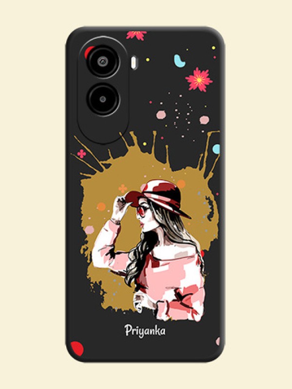 Mordern Lady With Color Splash Background With Custom Text On Space Black Custom Soft Matte Mobile Back Cover - Poco M7 Plus 5G