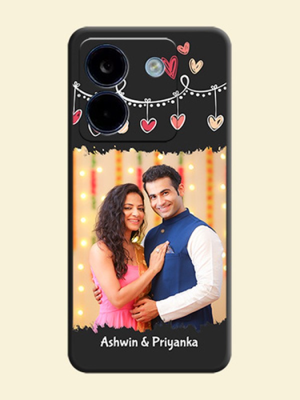 Pink Love Hangings with Name On Space Black Custom Soft Matte Mobile Back Cover - Poco M7 Pro 5G