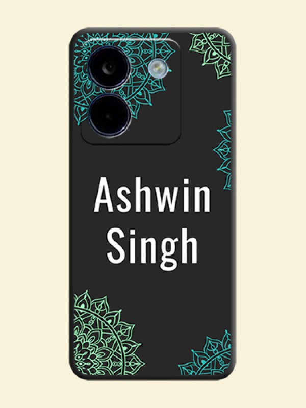 Your Name with Floral Design On Space Black Custom Soft Matte Mobile Back Cover - Poco M7 Pro 5G