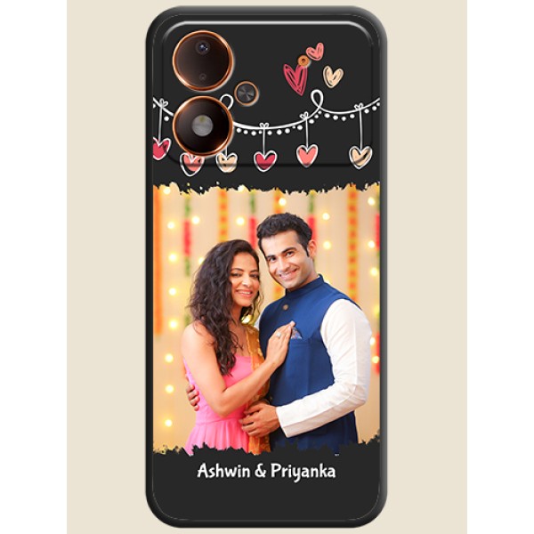 Pink Love Hangings with Name On Space Black Custom Soft Matte Mobile Back Cover - Poco M8 Power 5G Pink Love Hangings with Name On Space Black Custom Soft Matte Mobile Back Cover - Poco M8 Power 5G