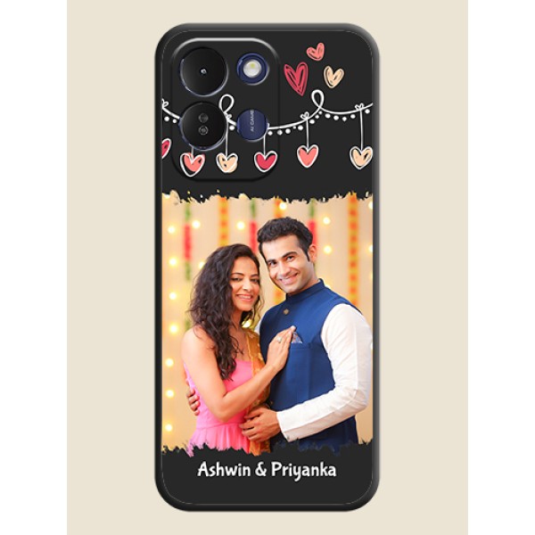 Pink Love Hangings with Name On Space Black Custom Soft Matte Mobile Back Cover - Poco M8x 5G Pink Love Hangings with Name On Space Black Custom Soft Matte Mobile Back Cover - Poco M8x 5G