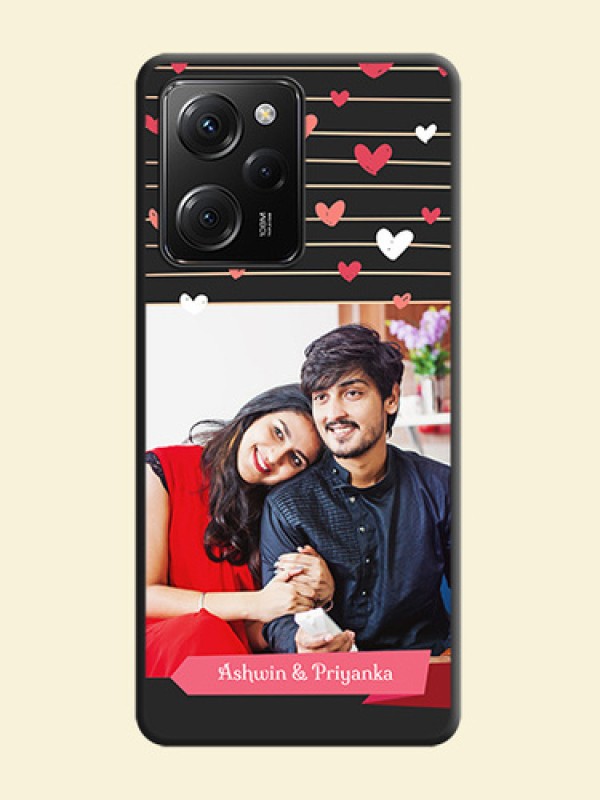 Love Pattern with Name on Pink Ribbon  - Photo on Space Black Soft Matte Back Cover -Poco X5 Pro 5G