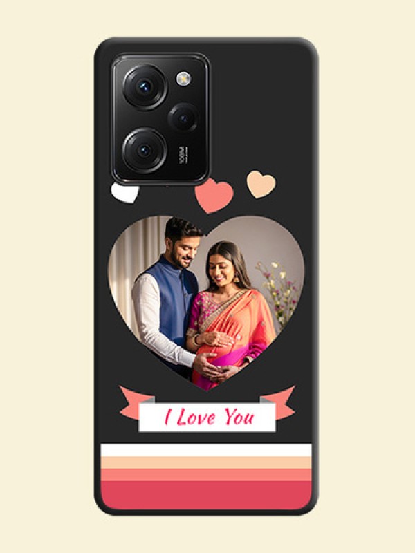 Love Shaped Photo with Colorful Stripes on Personalised Space Black Soft Matte Cases -Poco X5 Pro 5G