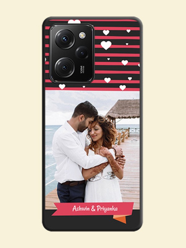 White Color Love Symbols with Pink Lines Pattern on Space Black Custom Soft Matte Phone Cases -Poco X5 Pro 5G
