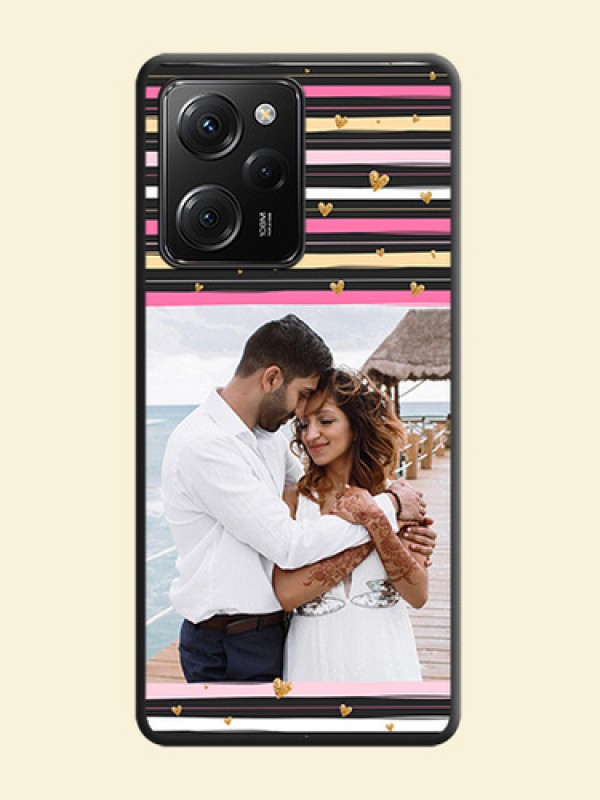 Multicolor Lines and Golden Love Symbols Design - Photo on Space Black Soft Matte Mobile Cover -Poco X5 Pro 5G