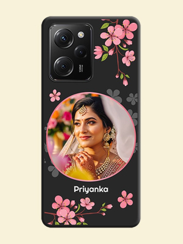 Round Image with Pink Color Floral Design - Photo on Space Black Soft Matte Back Cover -Poco X5 Pro 5G