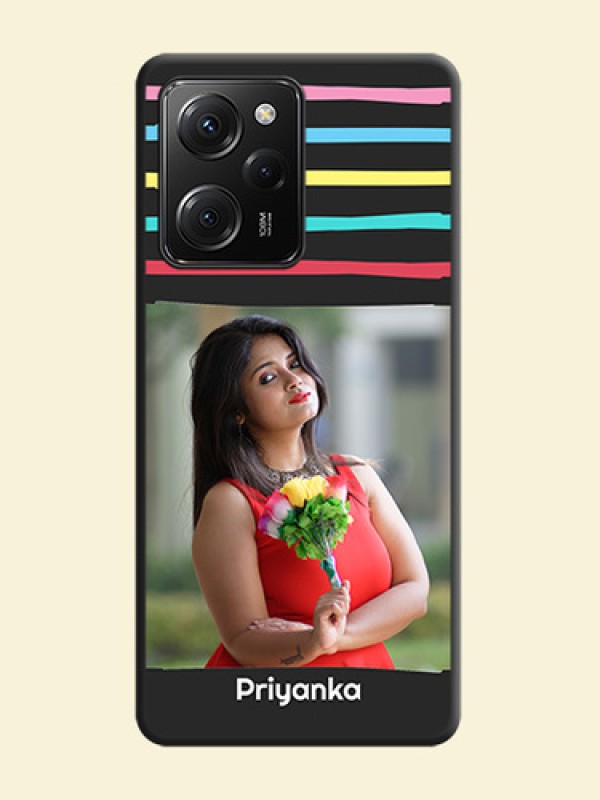Multicolor Lines with Image on Space Black Personalized Soft Matte Phone Covers -Poco X5 Pro 5G