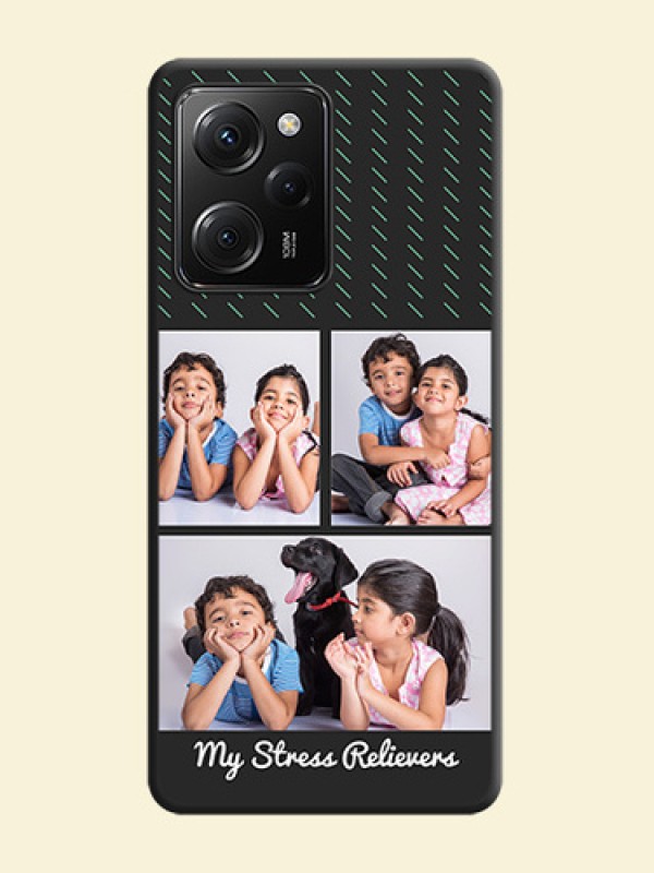 Cross Dotted Pattern with 2 Image Holder  on Personalised Space Black Soft Matte Cases -Poco X5 Pro 5G