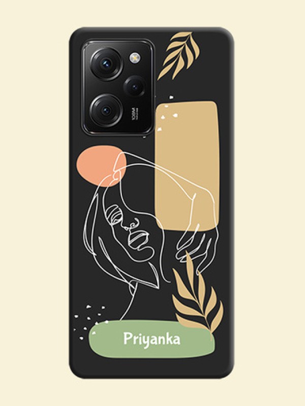 Custom Text With Line Art Of Women & Leaves Design On Space Black Personalized Soft Matte Phone Covers -ApplePoco X5 Pro 5G