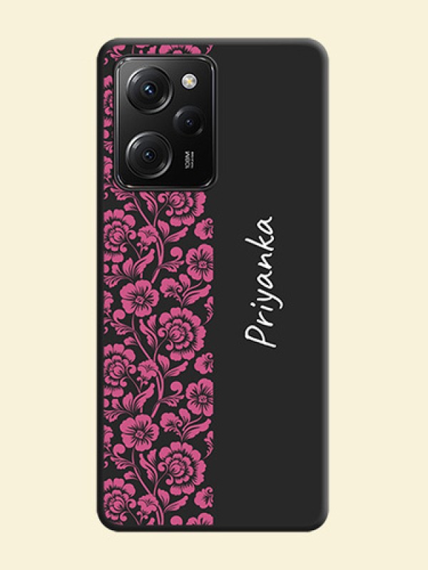 Pink Floral Pattern Design With Custom Text On Space Black Personalized Soft Matte Phone Covers -ApplePoco X5 Pro 5G