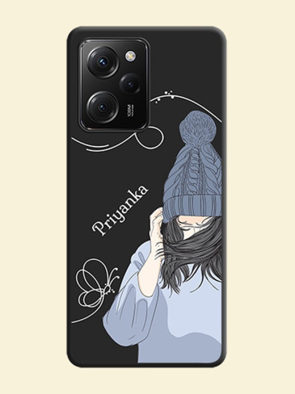 Girl With Blue Winter Outfiit Custom Text Design On Space Black Personalized Soft Matte Phone Covers -ApplePoco X5 Pro 5G