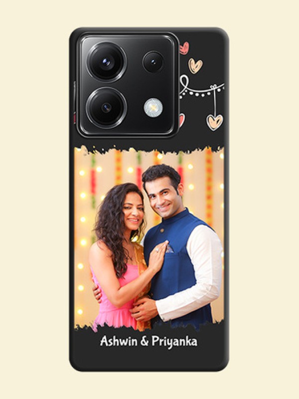 Pink Love Hangings with Name on Space Black Custom Soft Matte Phone Cases - Poco X6 5G