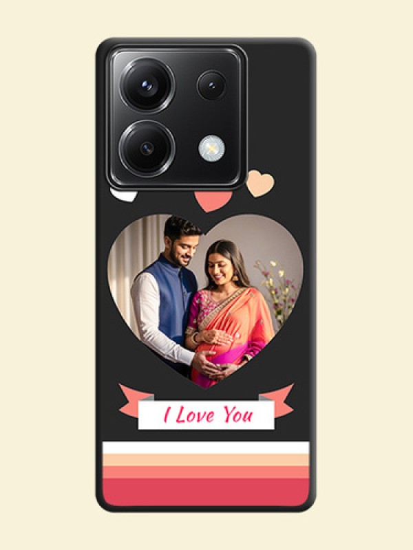 Love Shaped Photo with Colorful Stripes on Personalised Space Black Soft Matte Cases - Poco X6 5G