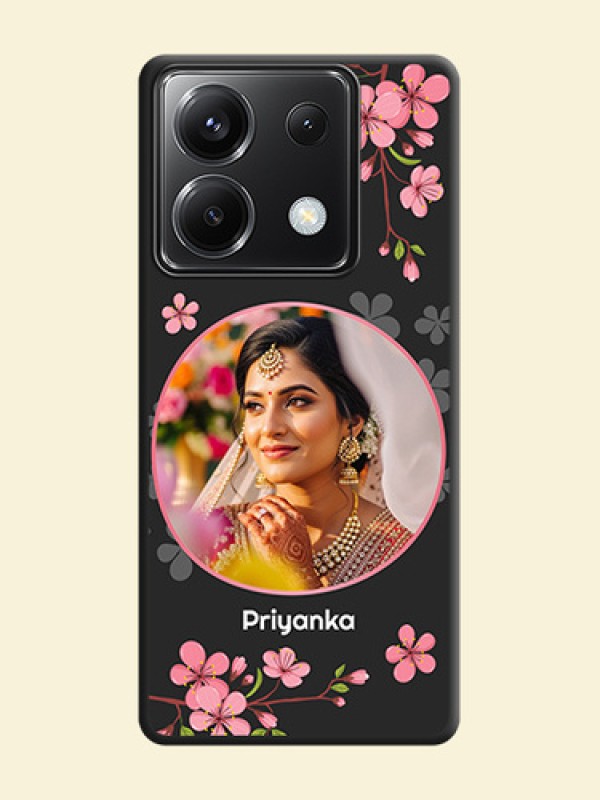 Round Image with Pink Color Floral Design - Photo on Space Black Soft Matte Back Cover - Poco X6 5G