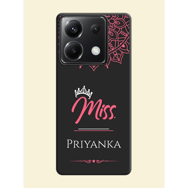 Mrs Name with Floral Design on Space Black Personalized Soft Matte Phone Covers - Poco X6 5G
