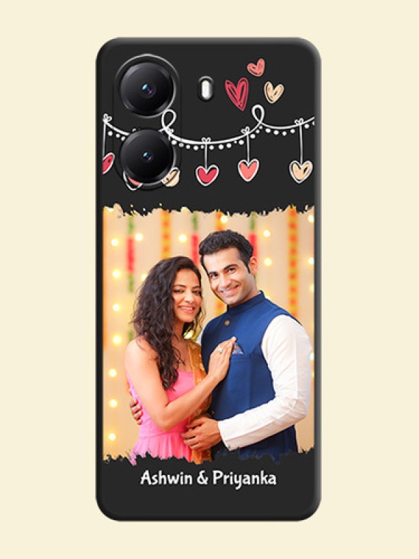 Pink Love Hangings with Name On Space Black Custom Soft Matte Mobile Back Cover - Poco X7 Pro 5G