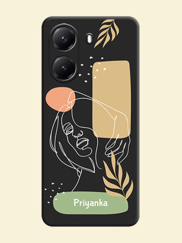 Custom Text With Line Art Of Women & Leaves Design On Space Black Custom Soft Matte Mobile Back Cover - Poco X7 Pro 5G