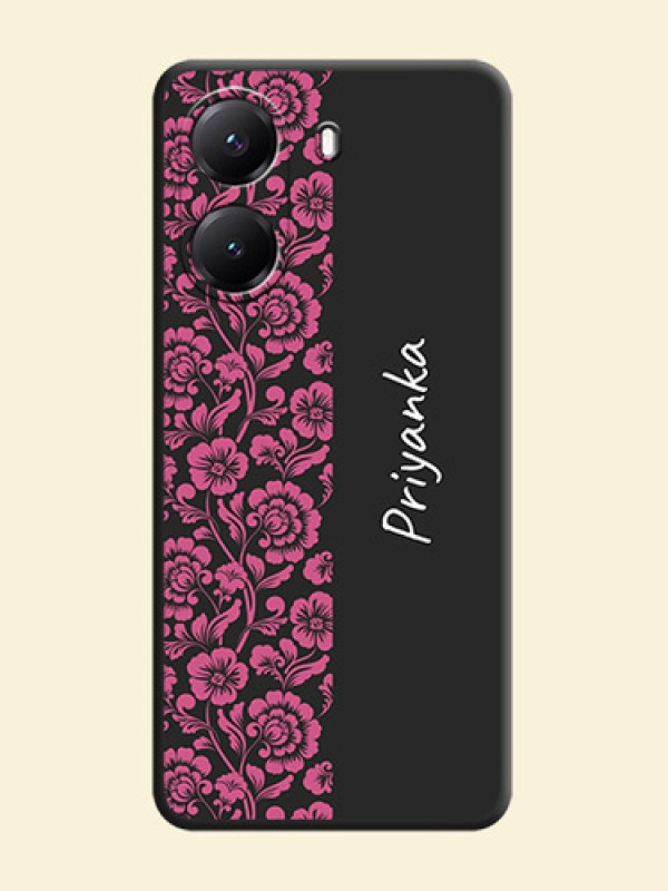 Pink Floral Pattern Design With Custom Text On Space Black Custom Soft Matte Mobile Back Cover - Poco X7 Pro 5G