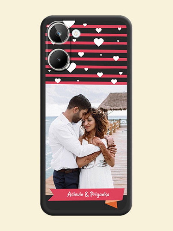 White Color Love Symbols with Pink Lines Pattern on Space Black Custom Soft Matte Phone Cases - Realme 10 Pro 5G