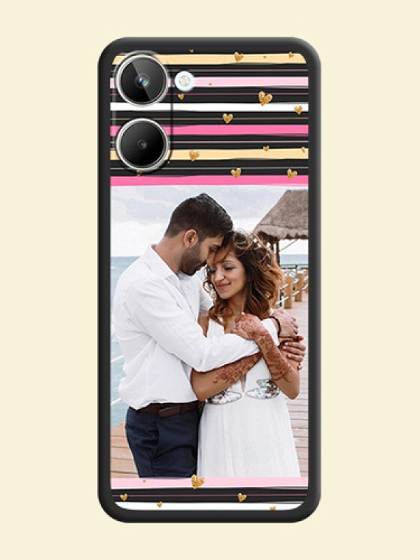 Multicolor Lines and Golden Love Symbols Design on Photo on Space Black Soft Matte Mobile Cover - Realme 10 Pro 5G