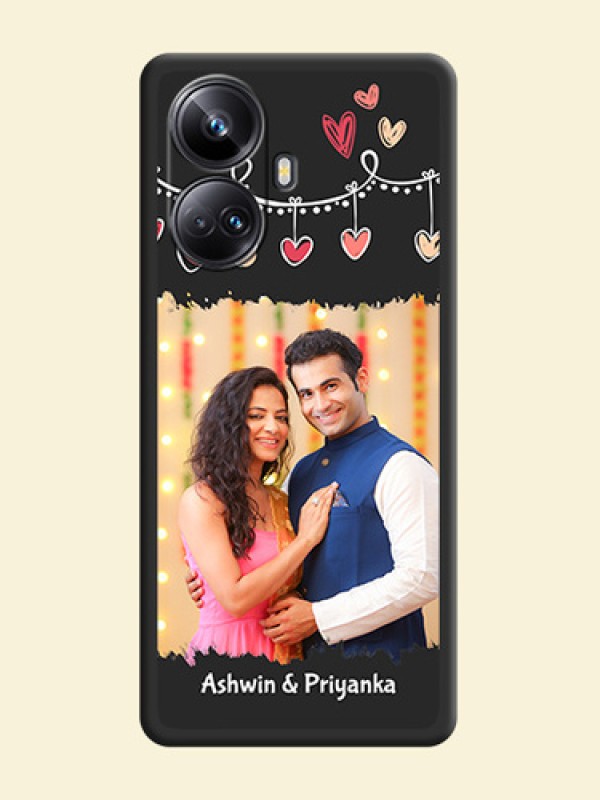 Pink Love Hangings with Name on Space Black Custom Soft Matte Phone Cases - Realme 10 Pro Plus 5G