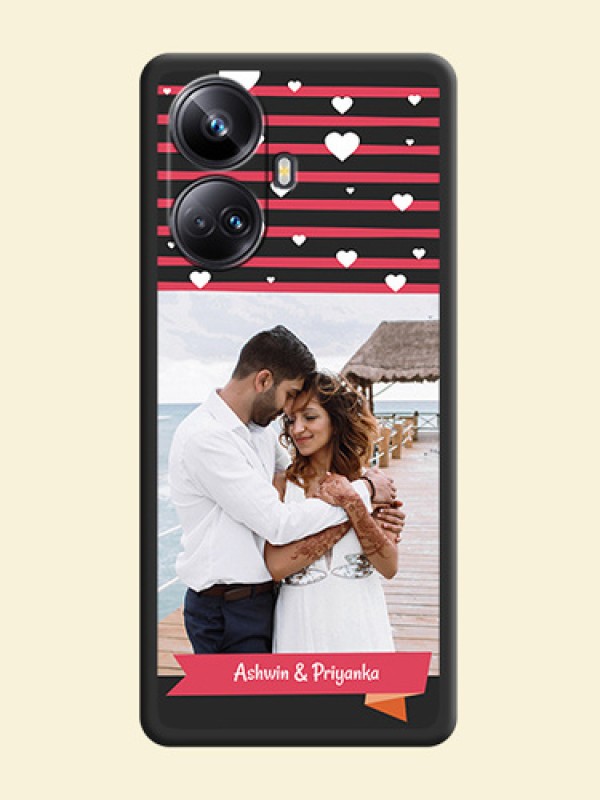 White Color Love Symbols with Pink Lines Pattern on Space Black Custom Soft Matte Phone Cases - Realme 10 Pro Plus 5G