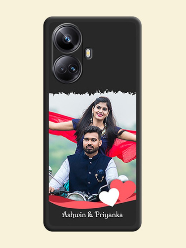 Pin Color Love Shaped Ribbon Design with Text on Space Black Custom Soft Matte Phone Back Cover - Realme 10 Pro Plus 5G
