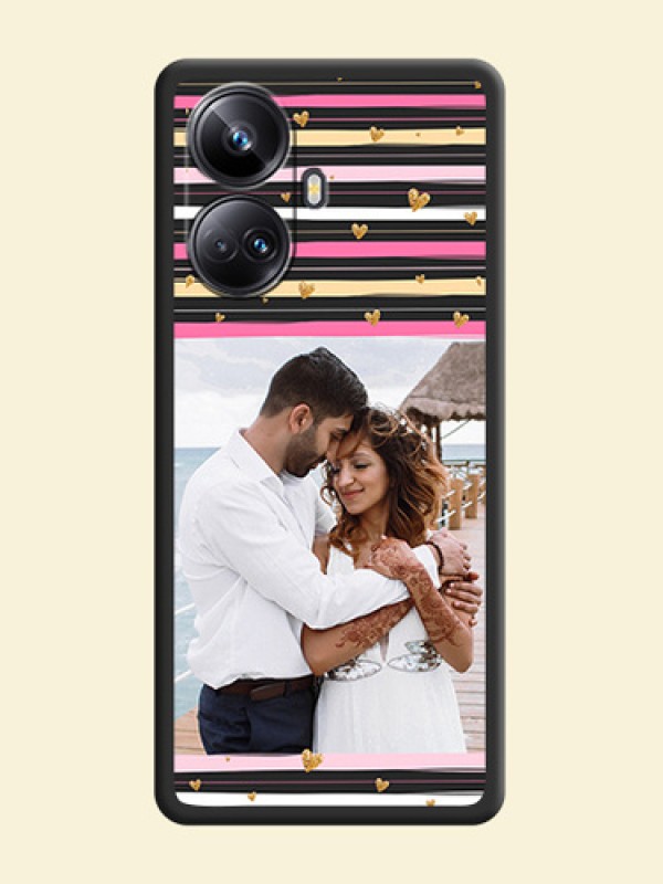 Multicolor Lines and Golden Love Symbols Design on Photo on Space Black Soft Matte Mobile Cover - Realme 10 Pro Plus 5G