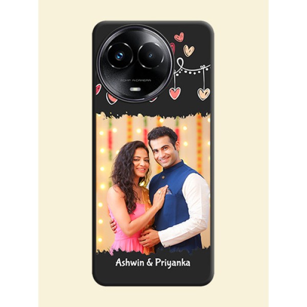 Pink Love Hangings with Name On Space Black Custom Soft Matte Mobile Back Cover - Realme 11 5G Pink Love Hangings with Name On Space Black Custom Soft Matte Mobile Back Cover - Realme 11 5G