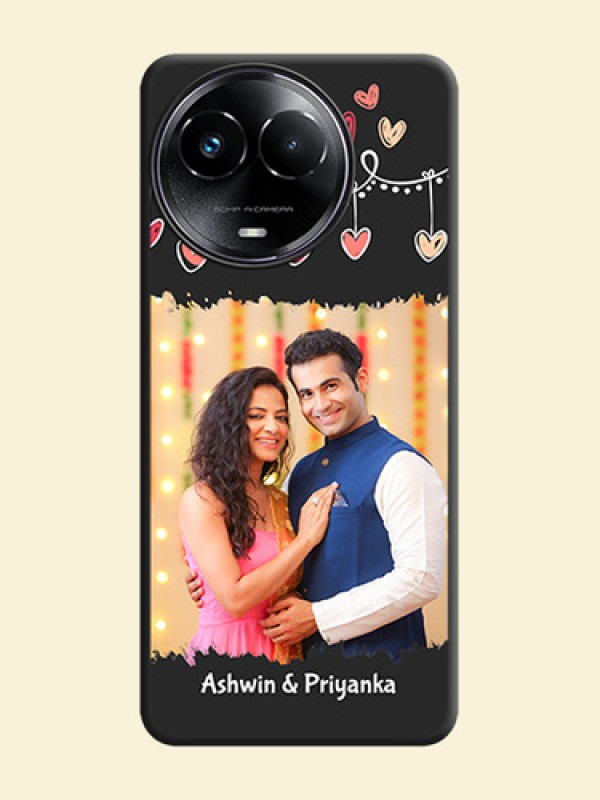 Pink Love Hangings with Name On Space Black Custom Soft Matte Mobile Back Cover - Realme 11 5G