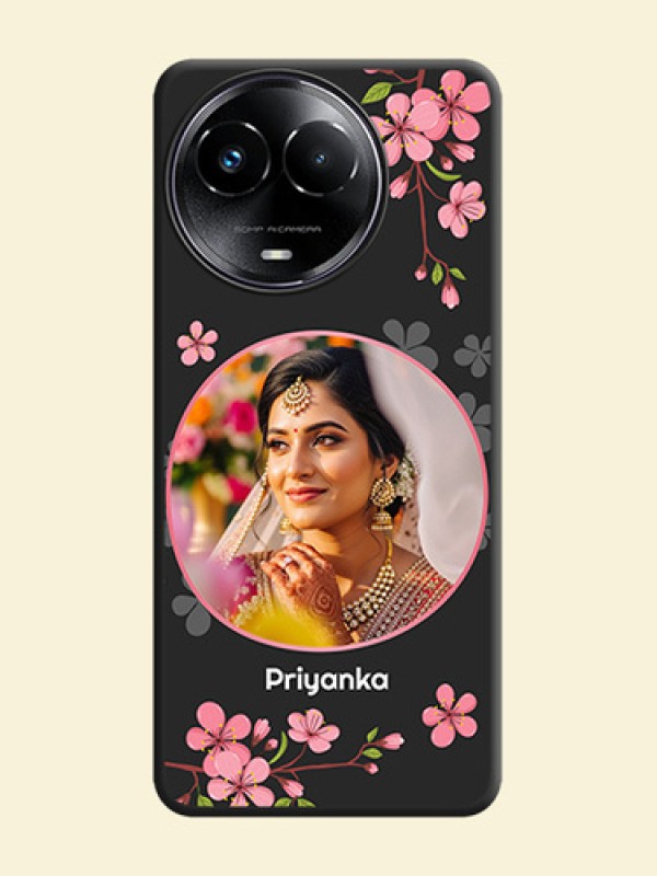 Round Image with Pink Color Floral Design on Photo On Space Black Custom Soft Matte Mobile Back Cover - Realme 11 5G