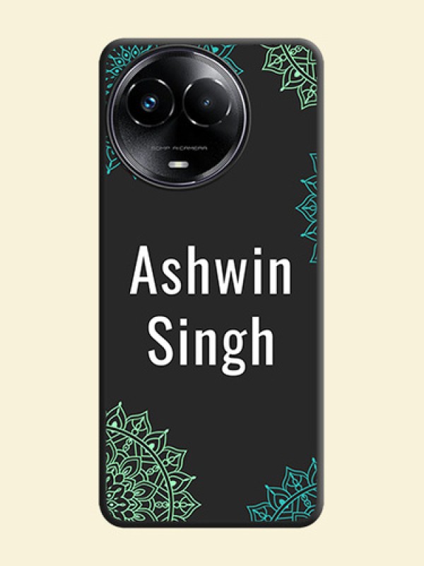 Your Name with Floral Design On Space Black Custom Soft Matte Mobile Back Cover - Realme 11 5G