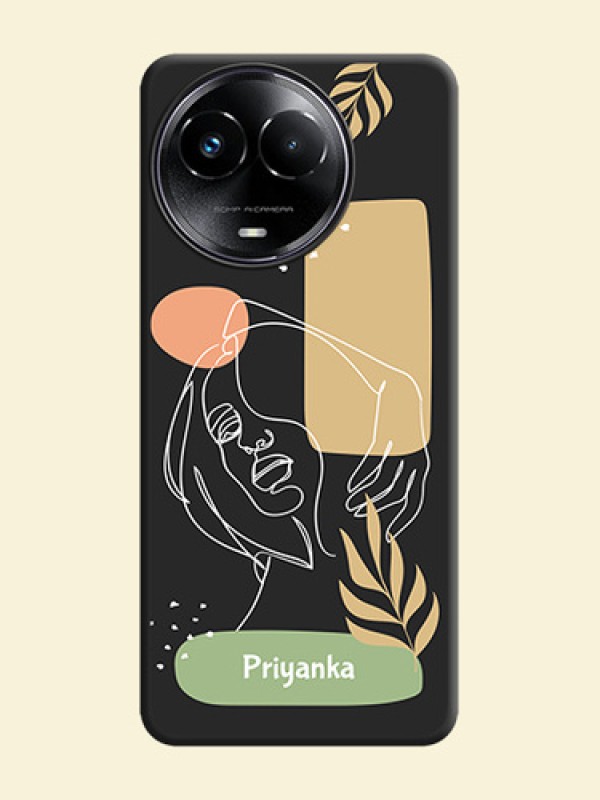 Custom Text With Line Art Of Women & Leaves Design On Space Black Custom Soft Matte Mobile Back Cover - Realme 11 5G