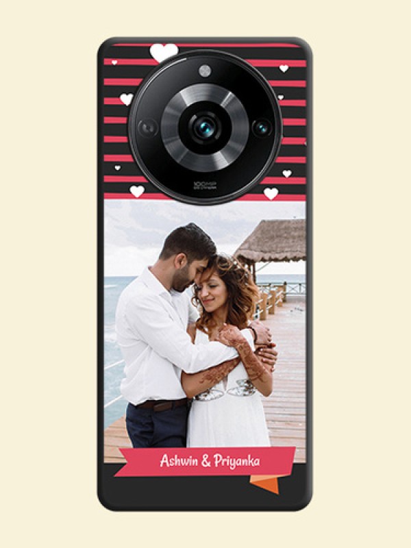 White Color Love Symbols with Pink Lines Pattern on Space Black Custom Soft Matte Phone Cases - Realme 11 Pro 5G