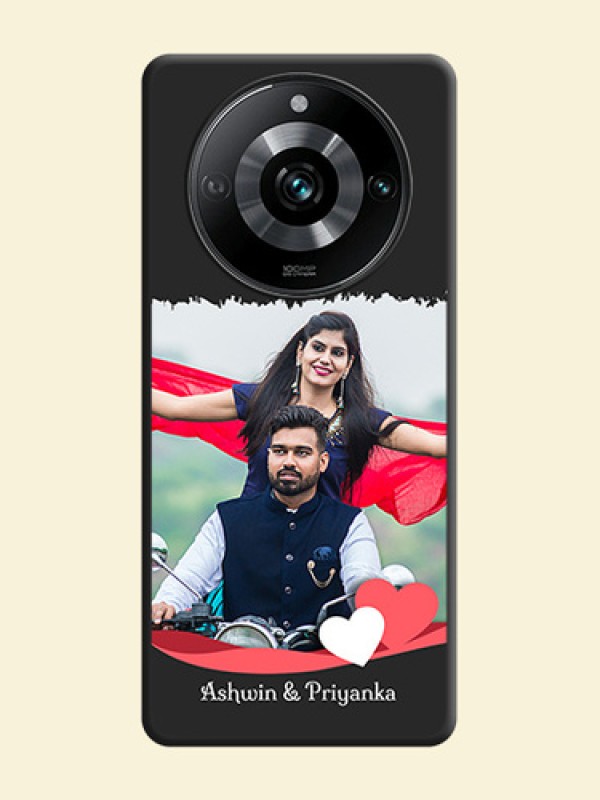 Pink Color Love Shaped Ribbon Design with Text on Space Black Custom Soft Matte Phone Back Cover - Realme 11 Pro 5G