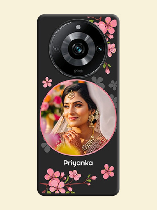 Round Image with Pink Color Floral Design - Photo on Space Black Soft Matte Back Cover - Realme 11 Pro 5G