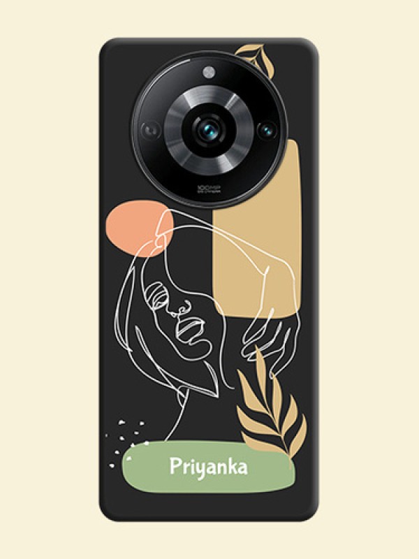Custom Text With Line Art Of Women & Leaves Design On Space Black Personalized Soft Matte Phone Covers - Realme 11 Pro 5G