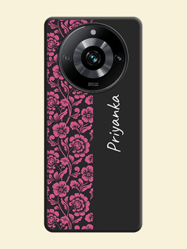 Pink Floral Pattern Design With Custom Text On Space Black Personalized Soft Matte Phone Covers - Realme 11 Pro 5G