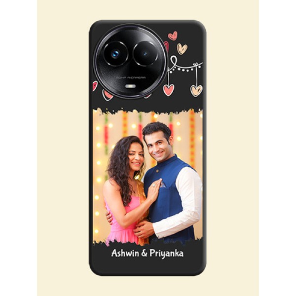 Pink Love Hangings with Name On Space Black Custom Soft Matte Mobile Back Cover - Realme 11X 5G Pink Love Hangings with Name On Space Black Custom Soft Matte Mobile Back Cover - Realme 11X 5G