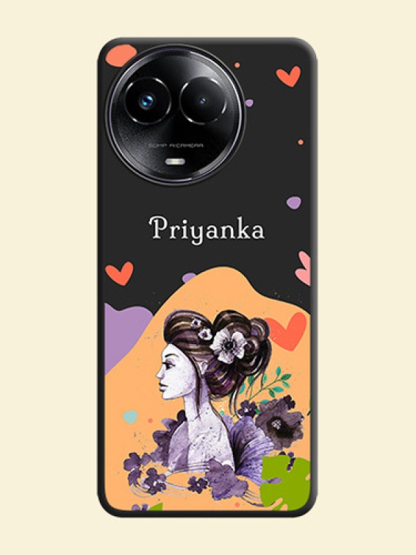 Namecase For Her With Fancy Lady Image On Space Black Custom Soft Matte Mobile Back Cover - Realme 11X 5G