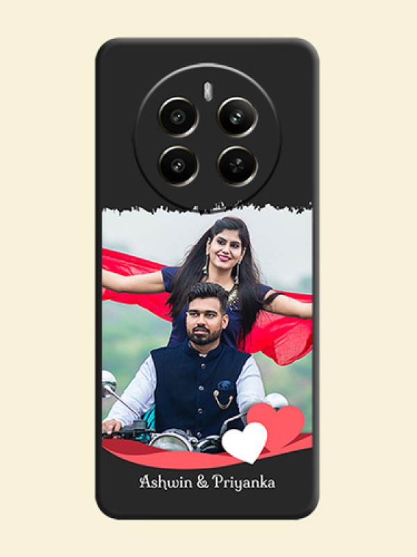 Pink Color Love Shaped Ribbon Design with Text on Space Black Custom Soft Matte Phone Back Cover - Realme 12 Plus 5G