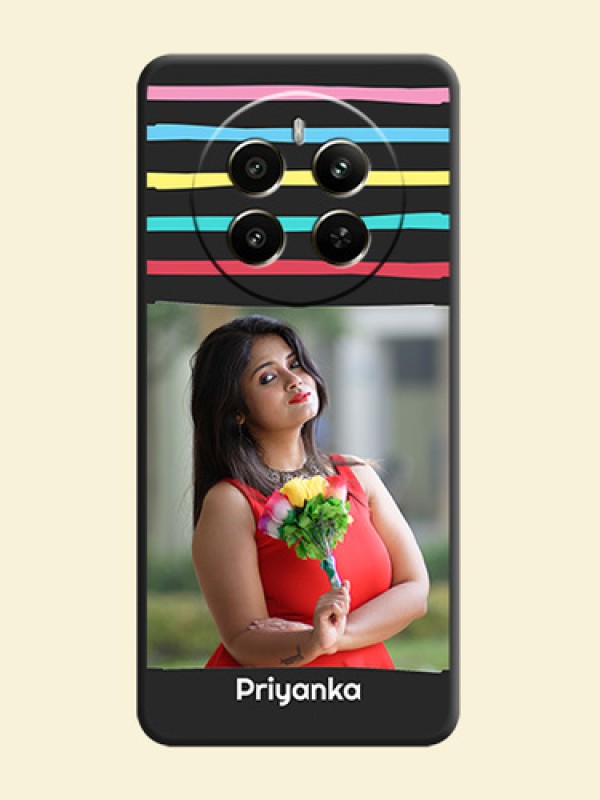 Multicolor Lines with Image on Space Black Personalized Soft Matte Phone Covers - Realme 12 Plus 5G