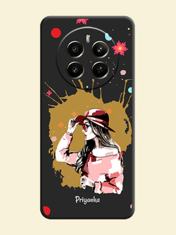 Mordern Lady With Color Splash Background With Custom Text On Space Black Personalized Soft Matte Phone Covers - Realme 12 Plus 5G