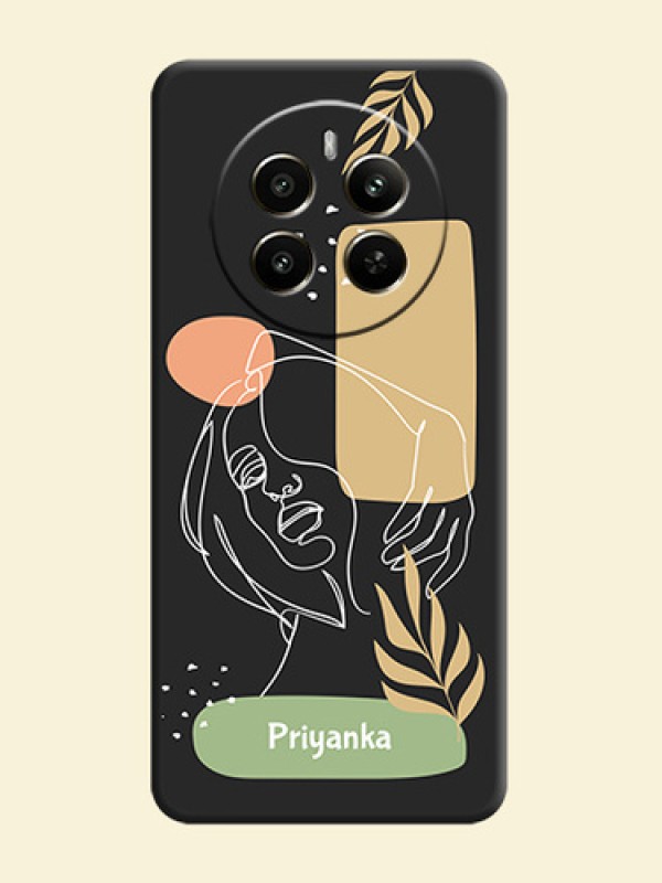 Custom Text With Line Art Of Women & Leaves Design On Space Black Personalized Soft Matte Phone Covers - Realme 12 Plus 5G