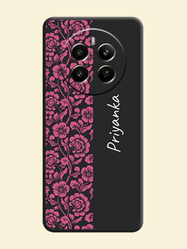 Pink Floral Pattern Design With Custom Text On Space Black Personalized Soft Matte Phone Covers - Realme 12 Plus 5G