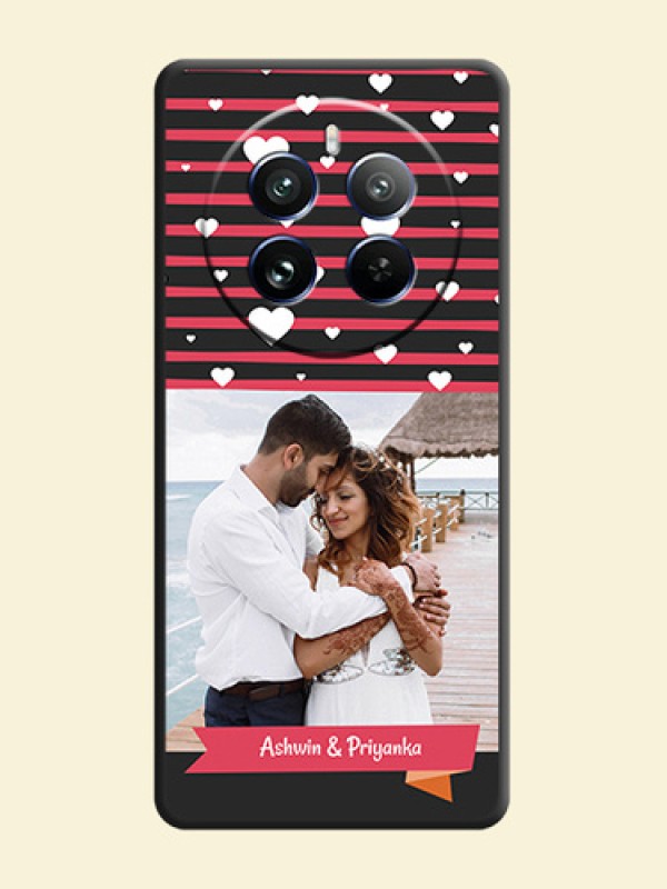 White Color Love Symbols with Pink Lines Pattern on Space Black Custom Soft Matte Phone Cases - Realme 12 Pro 5G
