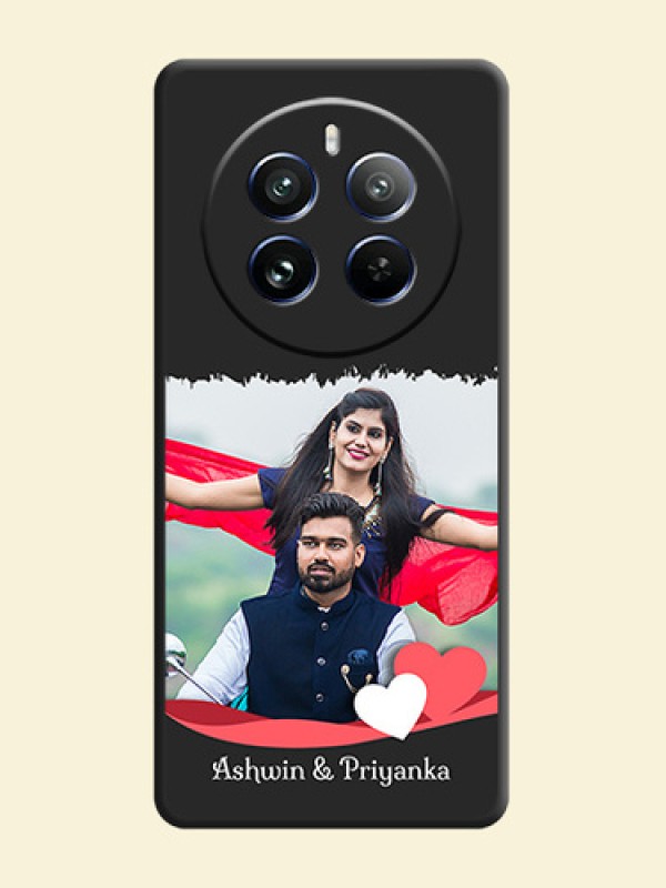 Pink Color Love Shaped Ribbon Design with Text on Space Black Custom Soft Matte Phone Back Cover - Realme 12 Pro 5G